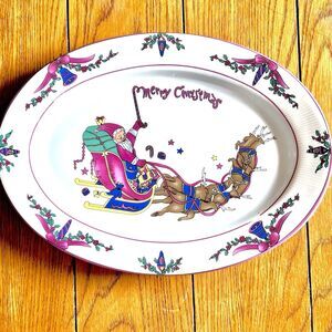 GEI Christmas/Holiday Santa’s Sleigh & Reindeer  14x10” Serving Platter Vintage